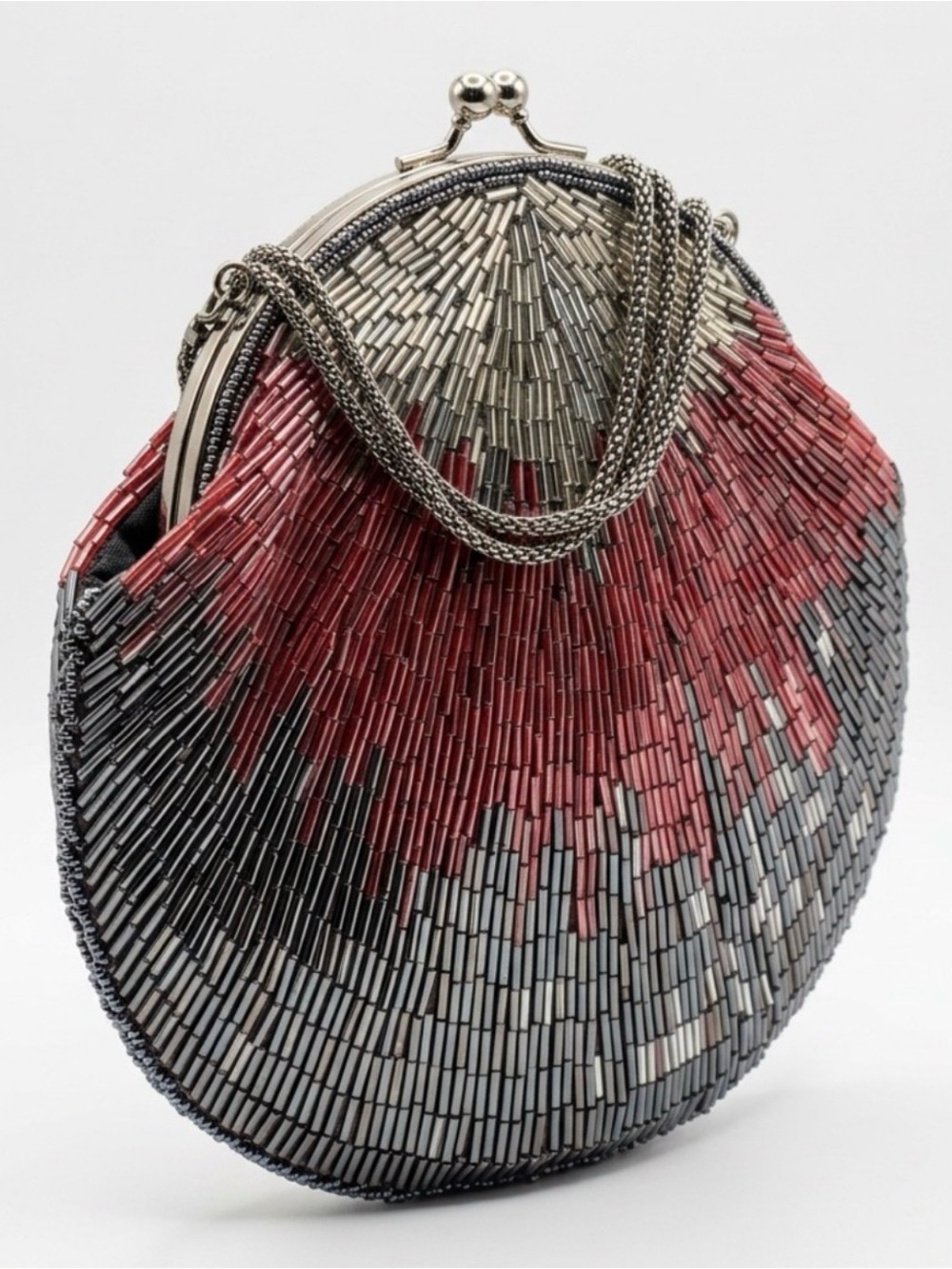 La Regale Beaded Round Clutch in Black, Red & Gold-Tone
